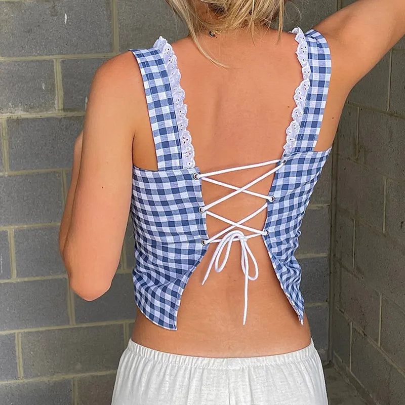 Gingham Glam Backless Camisole