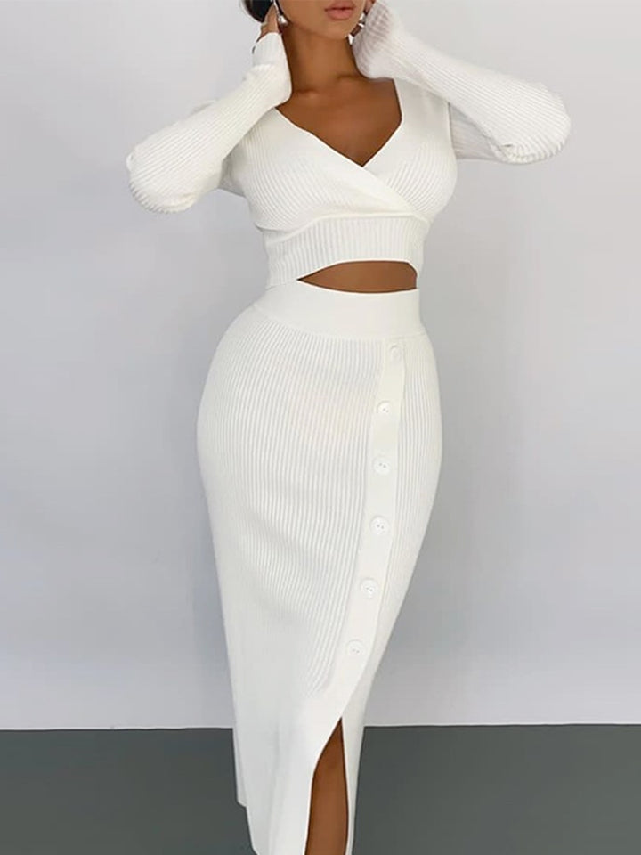 Claire Knitted Crop Top Skirt Set