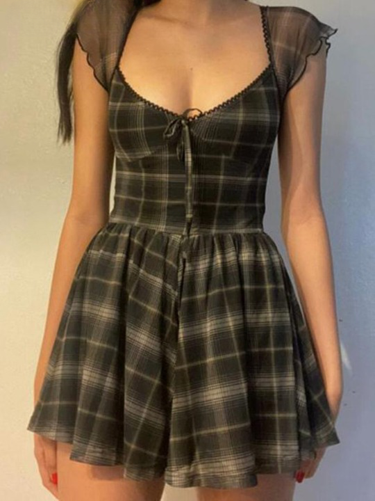 Lattice Short Sleeve Mini Dress