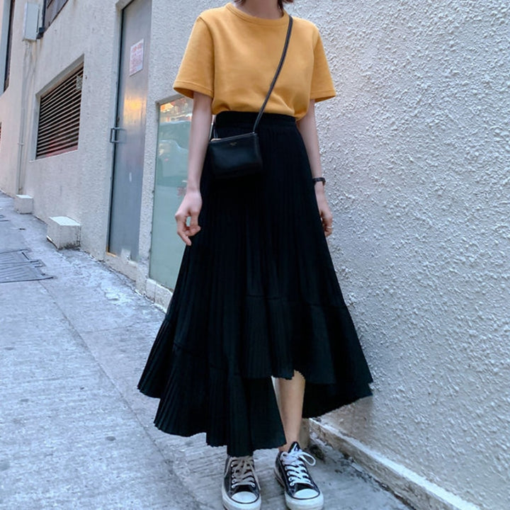 Reno Pleated Asymmetrical Long Skirt