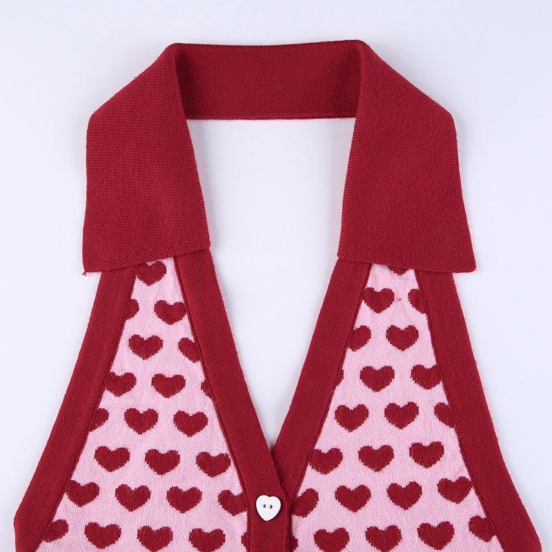 Heart-Print Knitted Vest - Bella Chix Co
